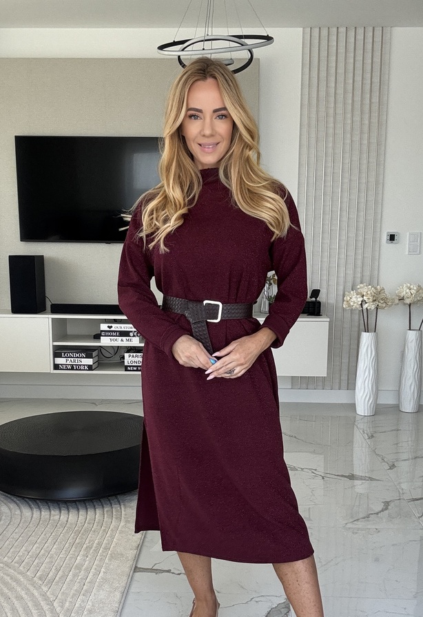 Mulani ruha– Női ruha ajándék övvel bordó – Innova Fashion